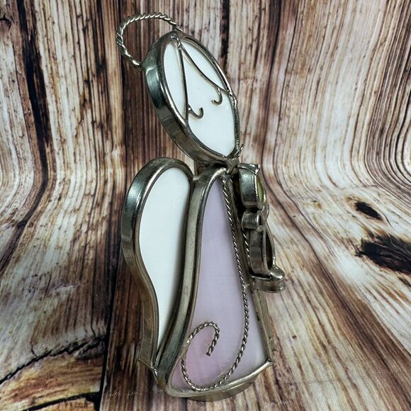 Vintage Stained Glass Angel Holding Candle Purple Blue Sun Catcher Free Standing - Picture 11 of 13